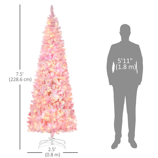 7.5ft Pre-Lit Pink and White Pencil Shape Artificial Christmas Tree