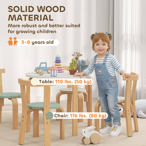 Children's wooden table and chairs set, green
