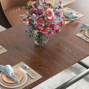 Folding Dining Table for 4-6 People with Steel Frame, Brown Wood Grain