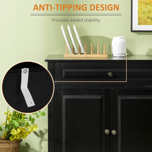 Modern sideboard with 2 drawers and adjustable shelves, black.