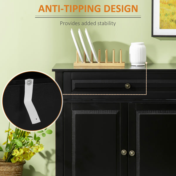 Modern sideboard with 2 drawers and adjustable shelves, black.