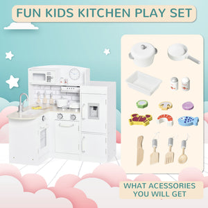 Kids Kitchen with Water Fountain, Microwave and Accessories, White