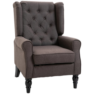 Button-tufted accent chair with wooden legs, brown
