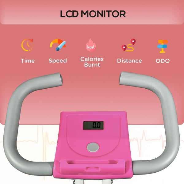 Folding Exercise Bike with 8-Level Silent Magnetic Resistance, Pink