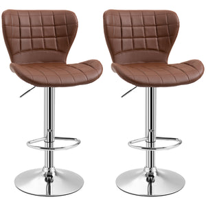 Set of 2 Adjustable Height Swivel Bar Stools with Footrest, Brown
