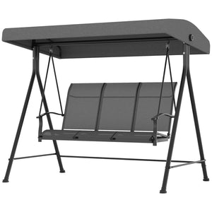 3-seater outdoor swing chair with metal canopy, dark grey