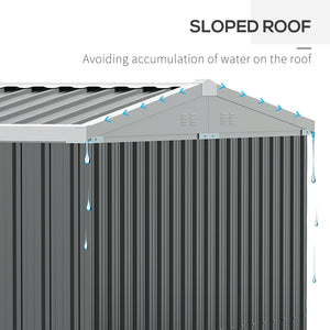 14' x 8' Galvanized Steel Garden Shed with Locking Doors and Vents, Gray