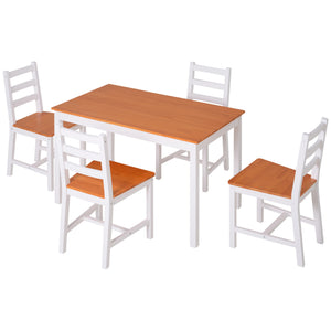4 Person Pine Dining Set with High Back Chairs, White and Natural Wood
