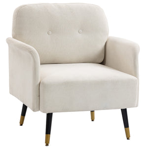 Modern Upholstered Accent Chair with Metal Legs, Cream White
