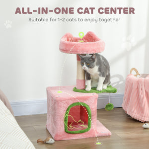 71cm Cat Tree with Soft Bed, Comfortable Cave, Scratching Post and Hanging Ball, Pink and Green