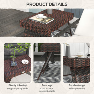 Folding outdoor side table in rattan, brown