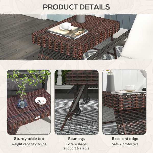 Folding outdoor side table in rattan, brown