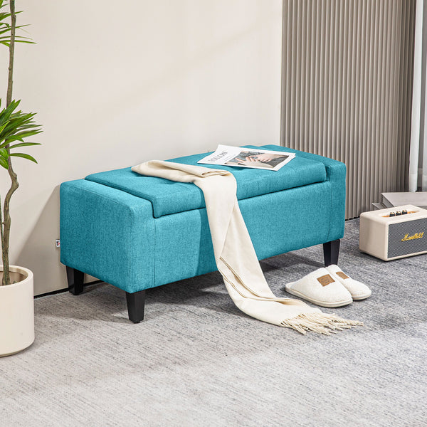 Linen Upholstered Storage Ottoman Bench with Tufted Pattern, Green