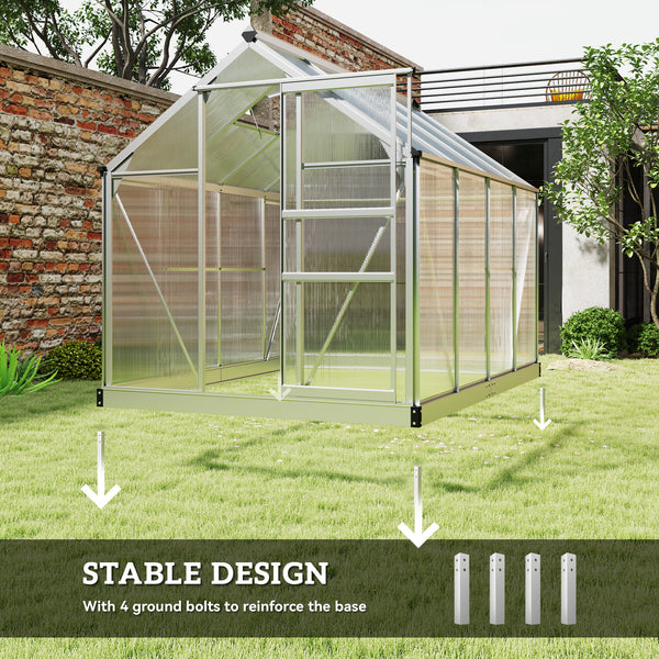Greenhouse with gutter, ventilation and sliding door, silver