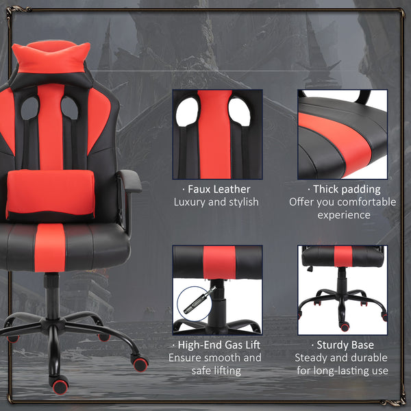 PU leather office chair, swivel, with lumbar support and cushion, red.