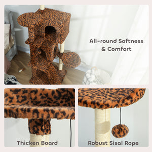 160cm Cat Tree with Sisal Scratching Posts, Cabins, Soft Perches, Hammock, Leopard Print
