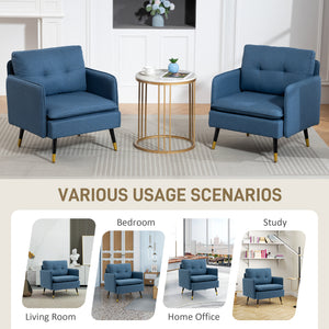 Set of 2 upholstered accent chairs with tufted backrests and steel legs