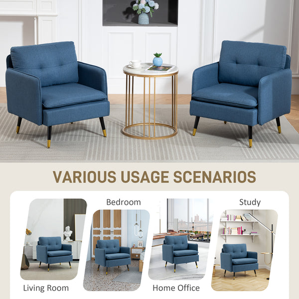 Set of 2 upholstered accent chairs with tufted backrests and steel legs