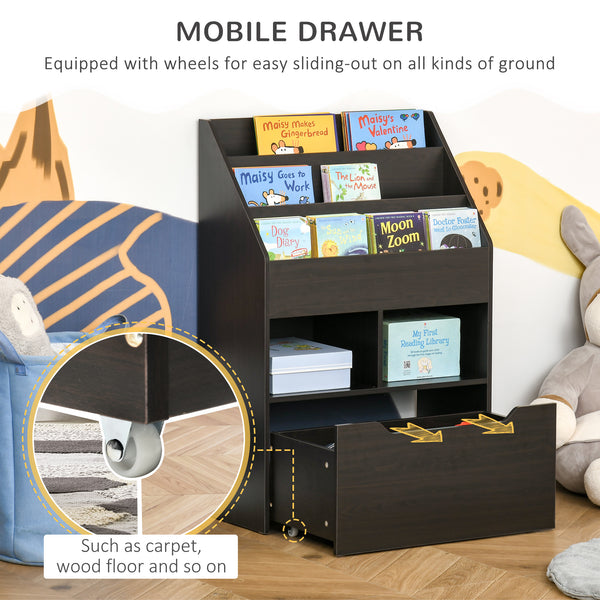 Multi-shelf bookcase with storage drawer, brown