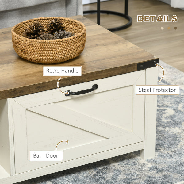 Industrial coffee table with drawer and storage shelf, white and wood effect