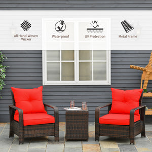3-piece garden furniture set in woven resin with coffee table, red