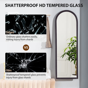 Arched Freestanding Full Length Mirror, Brown Wood Grain