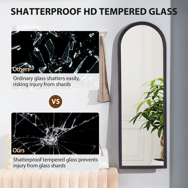 Arched Freestanding Full Length Mirror, Brown Wood Grain