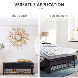 Upholstered faux leather shoe bench with storage box, brown