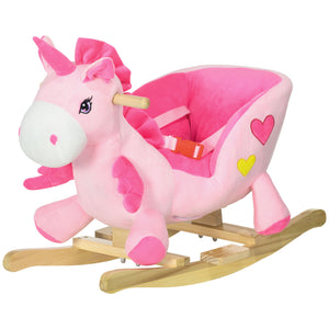Rocking Unicorn with Songs, Wooden Base and Seat Belt, Pink