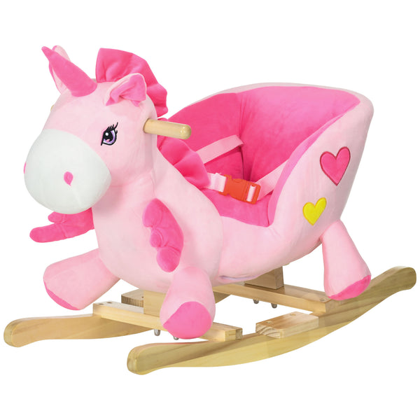 Rocking Unicorn with Songs, Wooden Base and Seat Belt, Pink