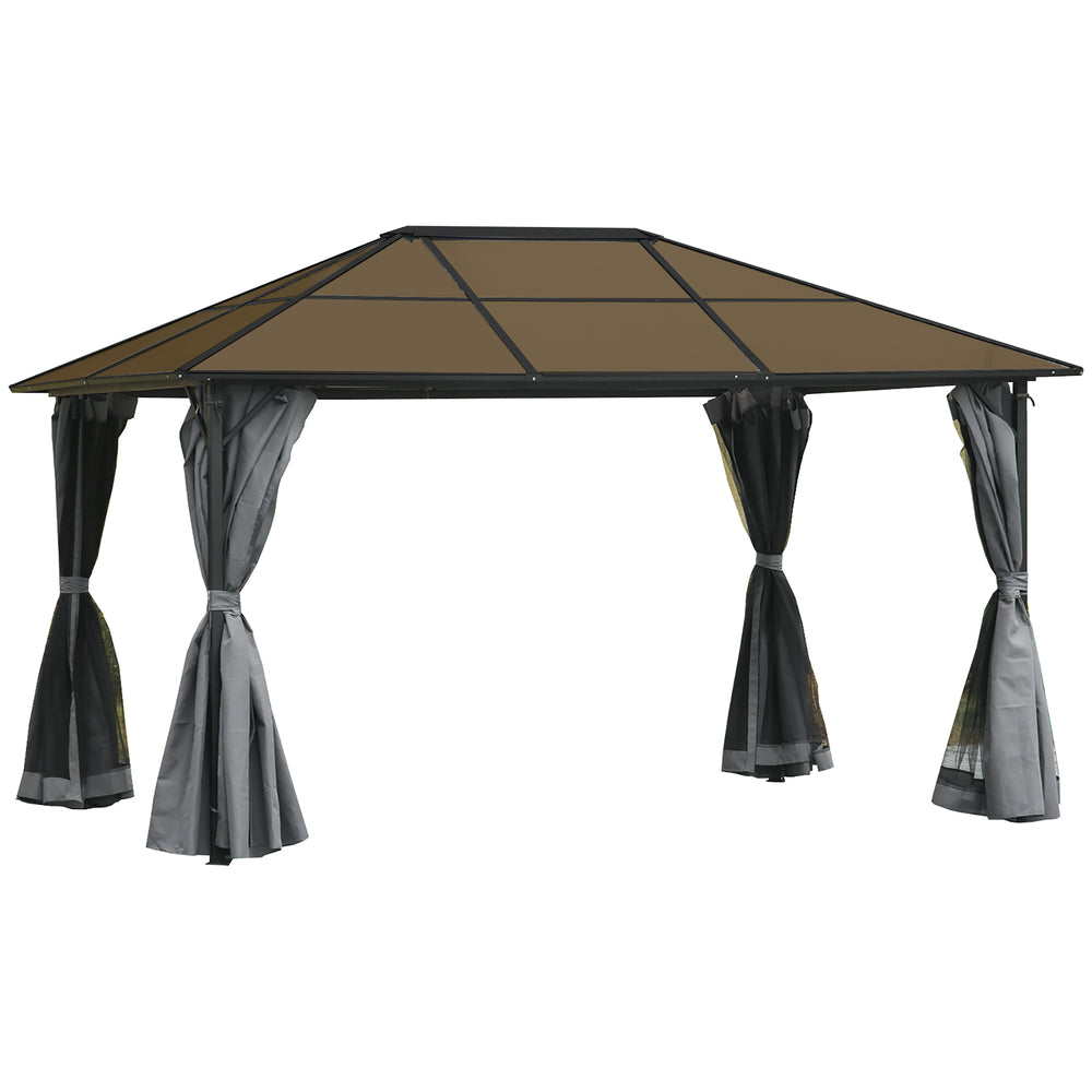 10 x 13 Gazebo with rigid roof, aluminum frame, curtains and mesh side panels - Grey