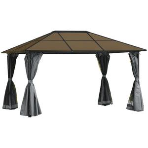 10 x 13 Gazebo with rigid roof, aluminum frame, curtains and mesh side panels - Grey