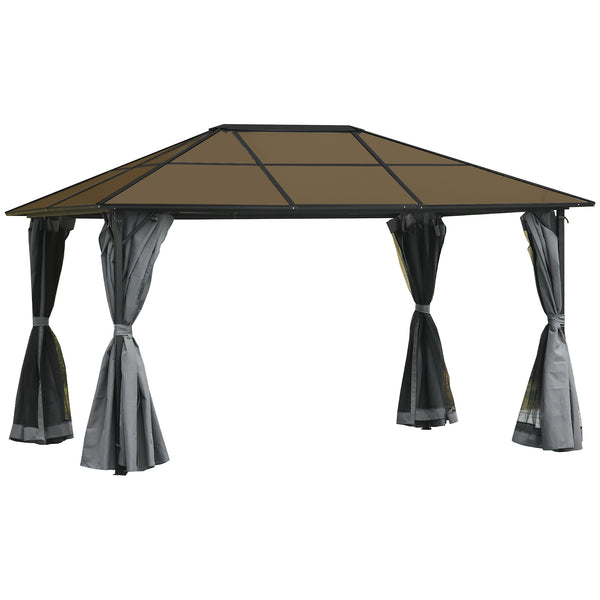 10 x 13 Gazebo with rigid roof, aluminum frame, curtains and mesh side panels - Grey