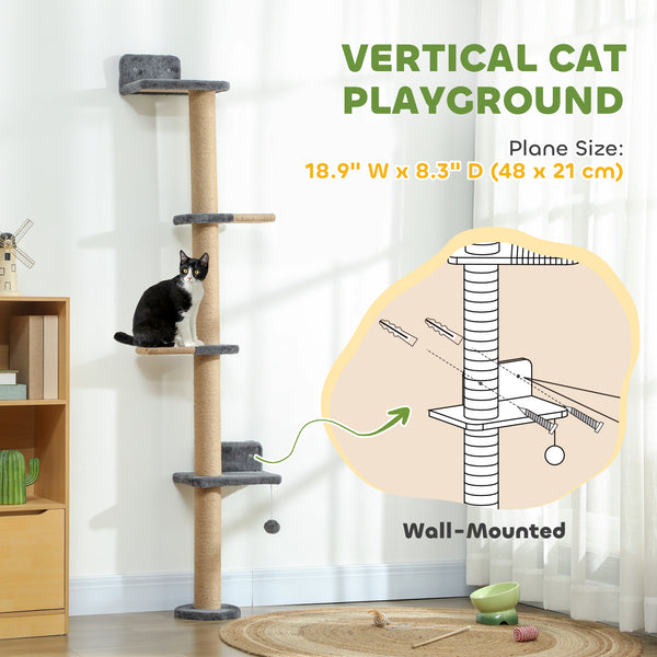 Cat tree with 4 platforms and scratching post, dark grey