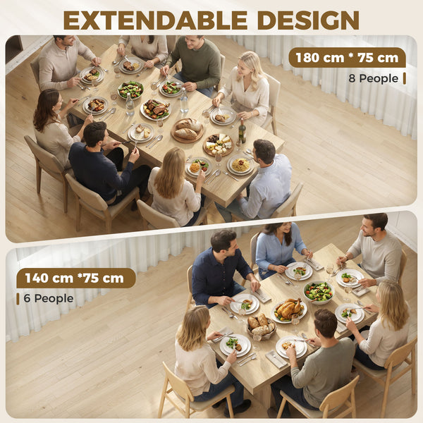 Expandable dining table 55 to 71 in. with storage, natural wood look