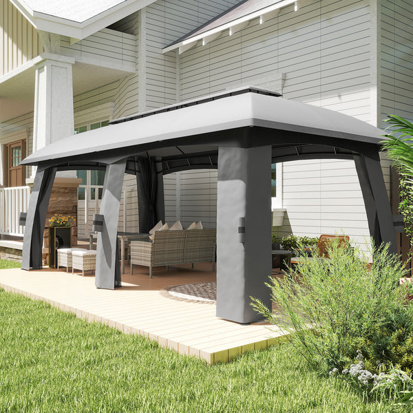 10' x 20' Patio Gazebo, Outdoor Gazebo Canopy Shelter with Netting, Vented Roof for Garden Dark Grey