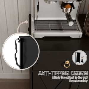 Sideboard with 2 drawers, 4 barn doors and 2 adjustable shelves, black