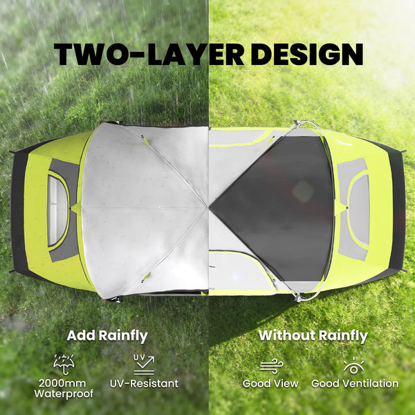 Tente de camping pour 6 à 8 personnes avec double-toit imperméable 2000 mm et sac de transport, verte.