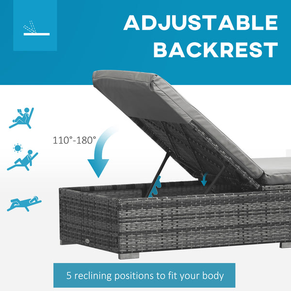 Patio Chaise Lounge with 5-Level Adjustable Backrest and Cushion, Grey Melange