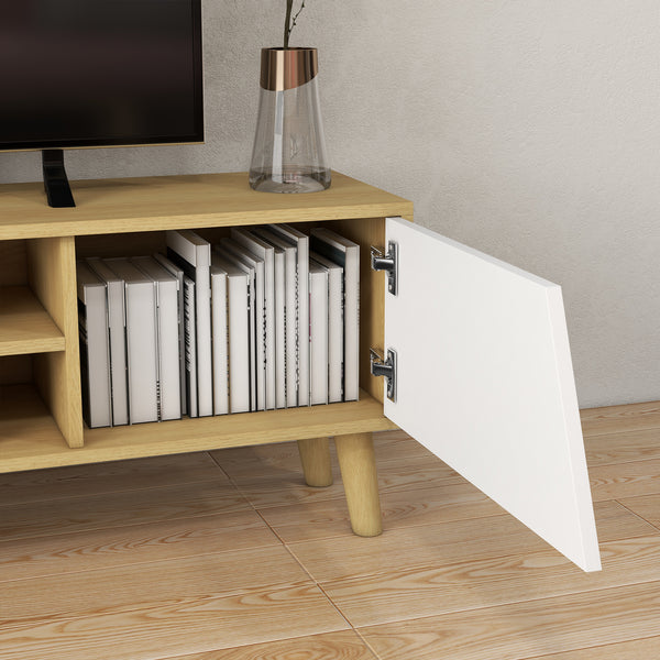 65-inch TV stand with soft-close door, oak and white