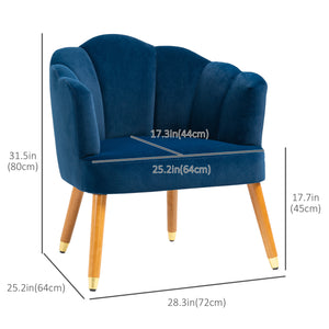 Accent chairs with upholstered seat, armrests and wooden legs, blue