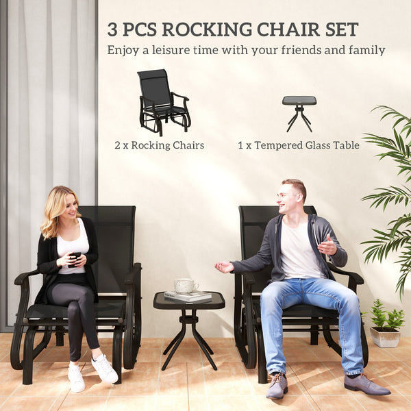 Set of 3 sliding chairs and Bistro tea table, black