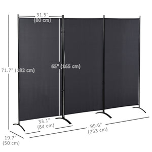 3-panel, double-hinged, folding screen, anthracite gray