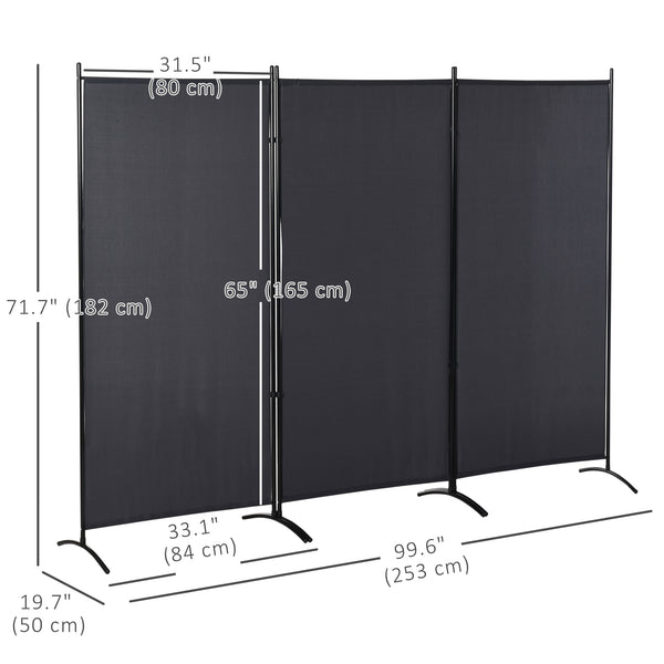 3-panel, double-hinged, folding screen, anthracite gray