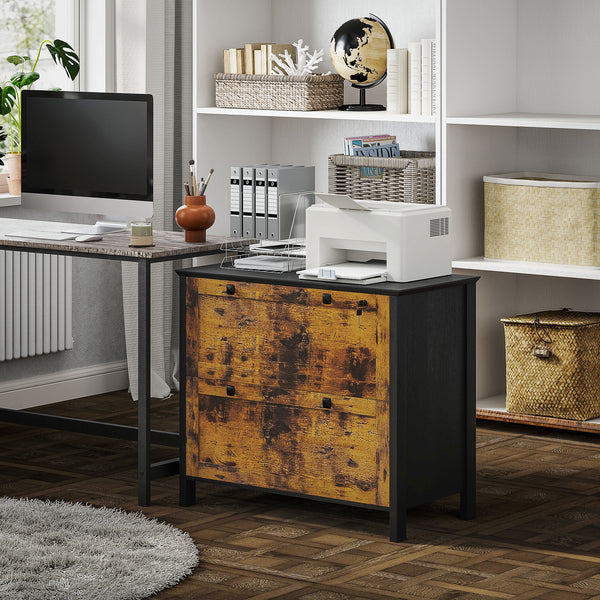 2-drawer filing cabinet, lockable with adjustable hanging bar for A4 documents, rustic brown