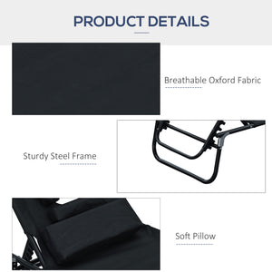 Folding chaise lounge with 4-position adjustable backrest, black