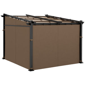 10 x 10 metal pergola with sliding and retractable roof, coffee color