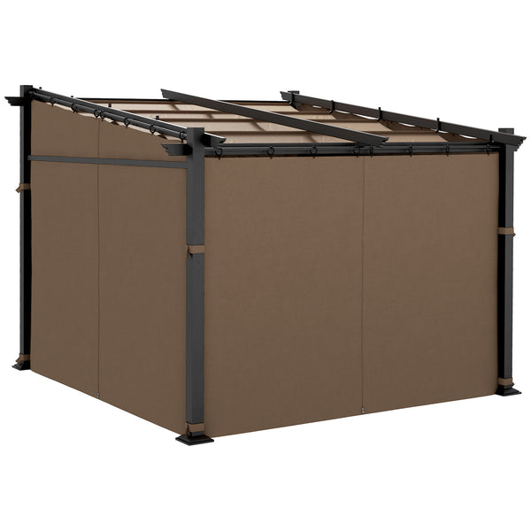 10 x 10 metal pergola with sliding and retractable roof, coffee color