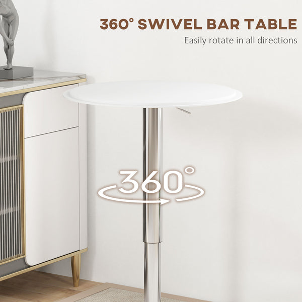 Modern round bar table with a wooden top covered in faux leather, white