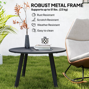 Round Outdoor Side Table with Metal Frame and Non-Slip Feet, Black
